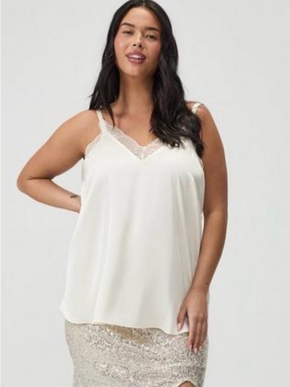 torrid Ivory Lace-Trim Satin Camisole